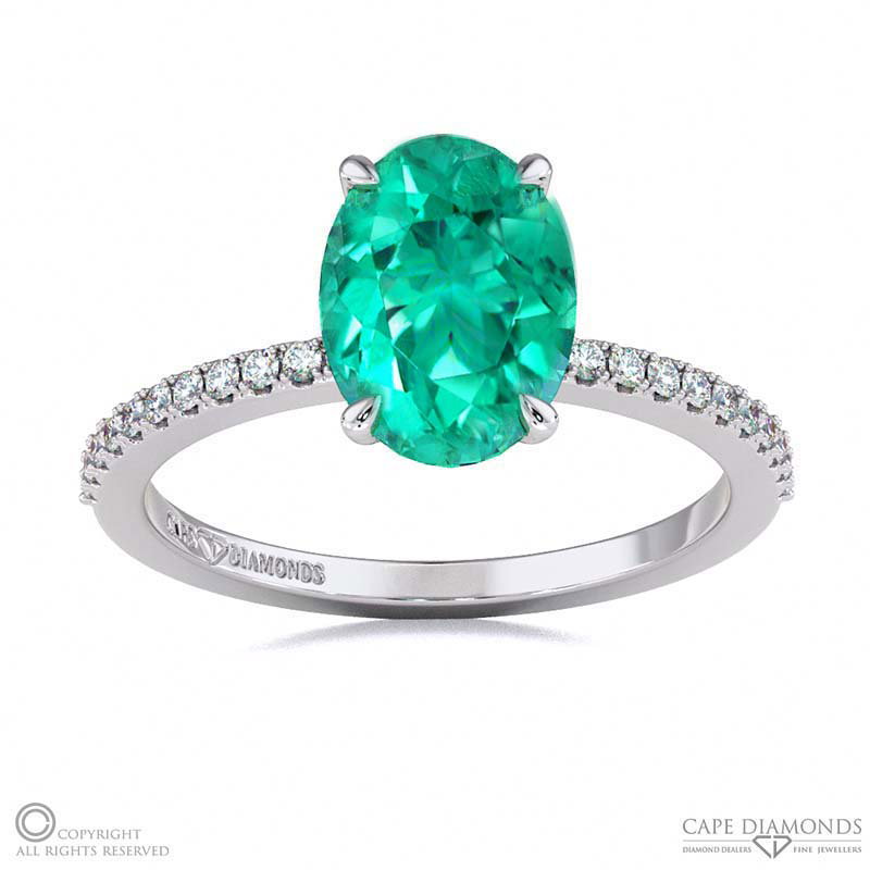 Tourmaline Hidden Halo Side Stone Engagement Ring White Gold