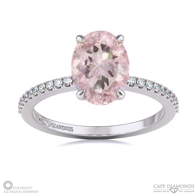 Morganite Hidden Halo Side Stone Engagement Ring White Gold