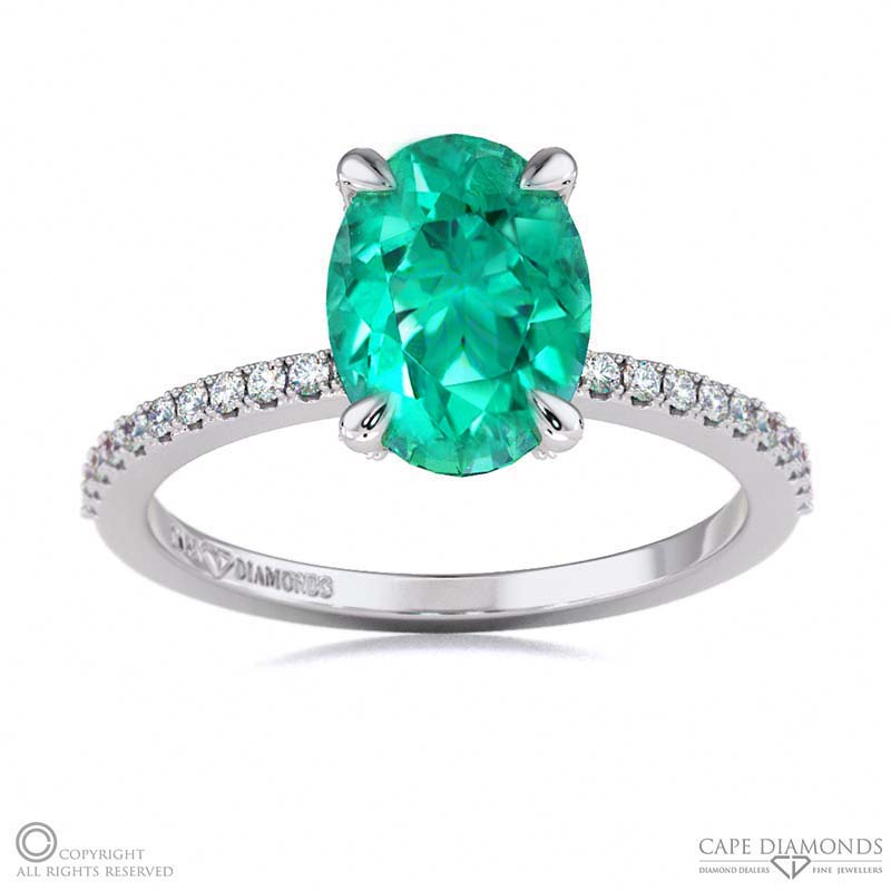 Tourmaline Hidden Halo Claw Set Oval Side Stone Engagement Ring White Gold