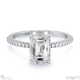 emerald natural diamond four-claw hidden halo engagement ring white gold with pavé side natural diamonds with 18k white gold metal and emerald shape diamond