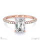 emerald natural diamond four-claw hidden halo engagement ring rose gold with pavé side natural diamonds with 18k rose gold metal and emerald shape diamond