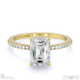 emerald natural diamond four-claw hidden halo engagement ring yellow gold with pavé side natural diamonds with 9k yellow gold metal and emerald shape diamond