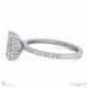 emerald natural diamond four-claw hidden halo engagement ring white gold with pavé side natural diamonds with 18k white gold metal and emerald shape diamond