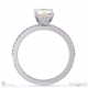 emerald natural diamond four-claw hidden halo engagement ring white gold with pavé side natural diamonds with 18k white gold metal and emerald shape diamond