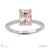 morganite hidden halo emerald cut side stone engagement ring white gold with 18k white gold metal and emerald shape diamond
