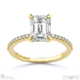 four claw hidden halo brilliant emerald lab grown diamond engagement ring yellow gold with petit pavé diamonds with 9k yellow gold metal and emerald shape diamond