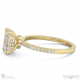 emerald lab grown diamond chalice engagement ring yellow gold with a double diamond halo and petit side diamonds with 9k yellow gold metal and emerald shape diamond
