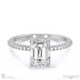 double hidden halo 4-claw emerald lab grown diamond engagement ring platinum with pavé side diamonds with platinum metal and emerald shape diamond