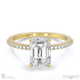 emerald lab grown diamond chalice engagement ring yellow gold with a double diamond halo and petit side diamonds with 9k yellow gold metal and emerald shape diamond