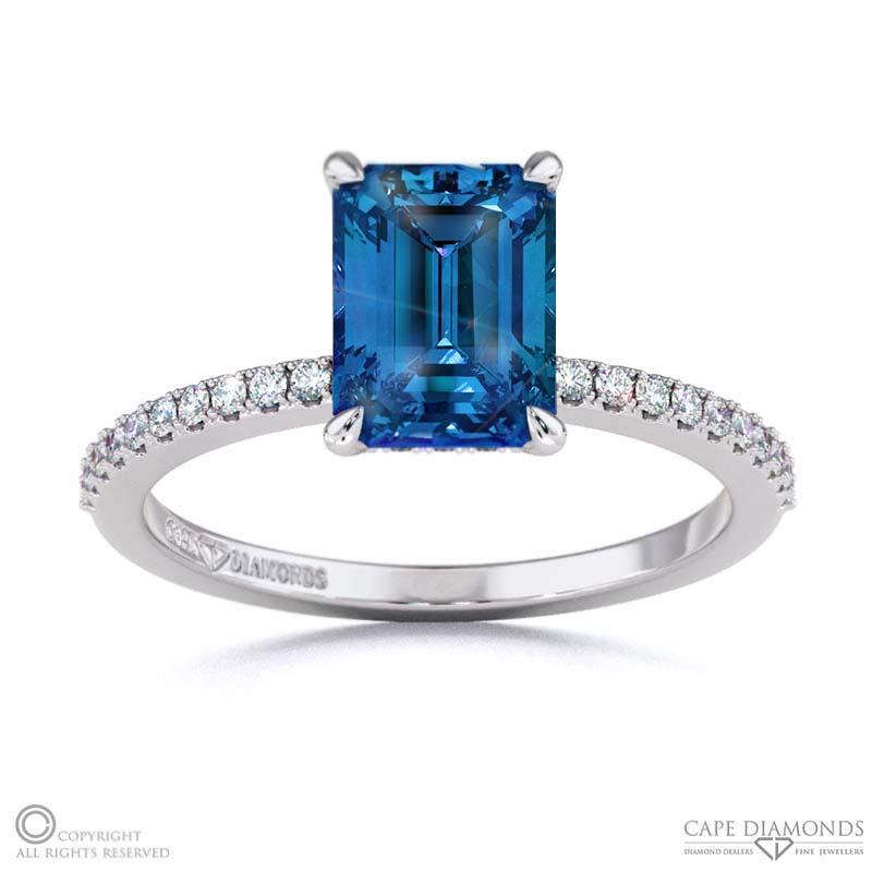 Sapphire Emerald Double Hidden Halo Side Stone Engagement Ring White Gold