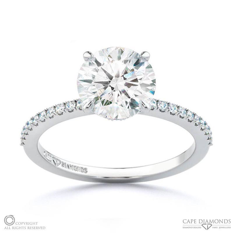 Lab Grown Diamond 4 Claw Double Hidden Halo Side Stones  Engagement Ring White Gold