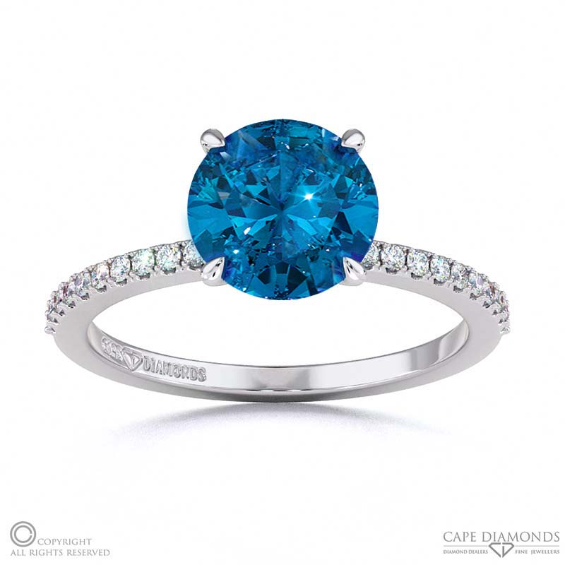 Sapphire Double Hidden Halo Round Cut Side Stone Engagement Ring White Gold