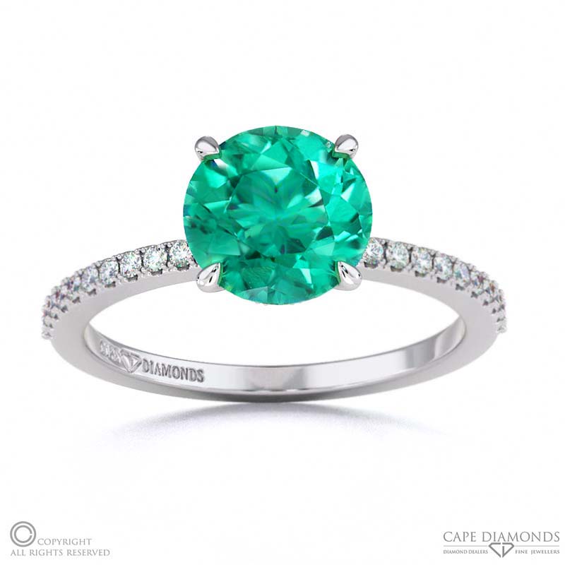 Tourmaline Hidden Halo Round Side Stone Engagement Ring White Gold