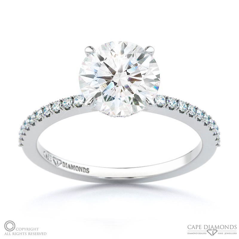 Lab Grown Diamond 4 Claw Hidden Halo Side Stones Engagement Ring White Gold