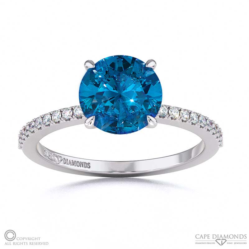 Sapphire Hidden Halo Round Side Stone Engagement Ring White Gold