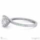four claw hidden halo brilliant round lab grown diamond engagement ring white gold with petit pavé diamonds with 18k white gold metal and round shape diamond