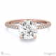 pavé natural diamond covered four-claw semi-hidden halo round natural diamond engagement ring rose gold with 9k rose gold metal and round shape diamond