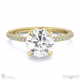 pavé natural diamond covered four-claw semi-hidden halo round natural diamond engagement ring yellow gold with 18k yellow gold metal and round shape diamond