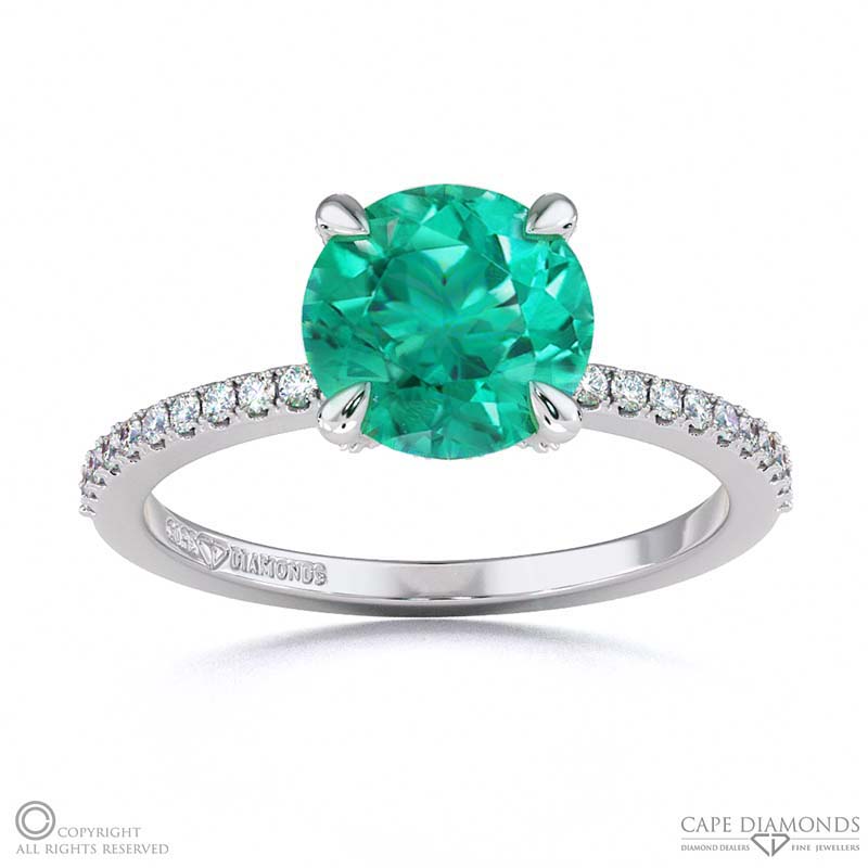 Tourmaline Hidden Halo Round Cut Claw Set Side Stone Engagement Ring White Gold