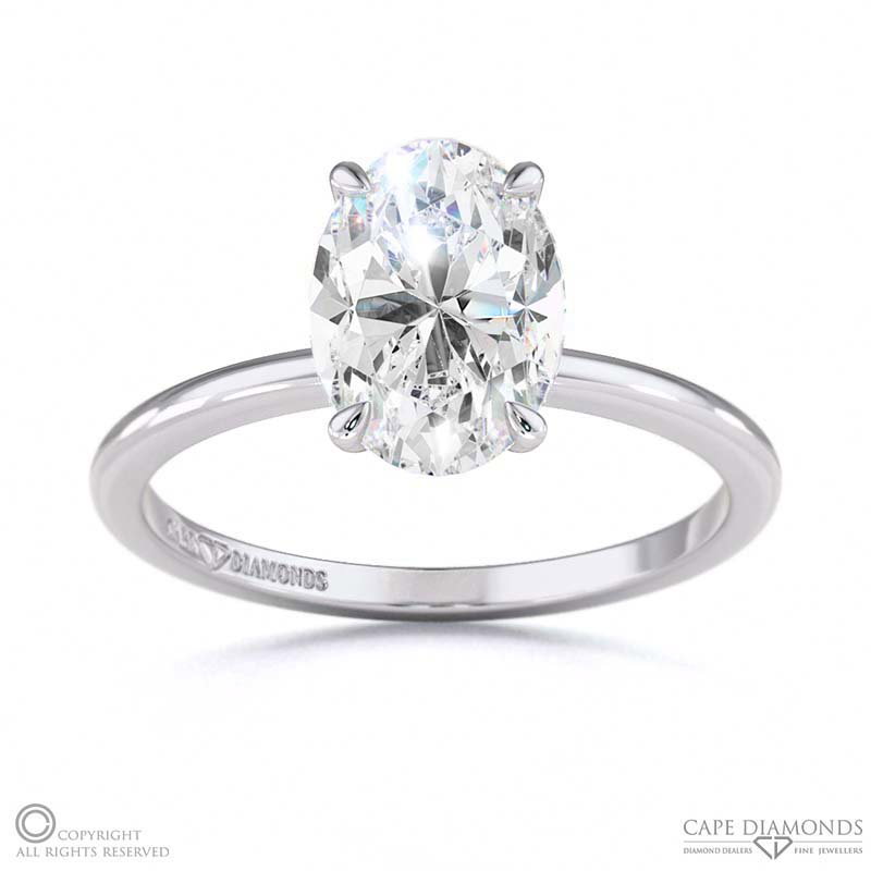 Hidden Halo Oval Lab Grown Diamond Engagement Ring On Half-Rounded White Gold Band
