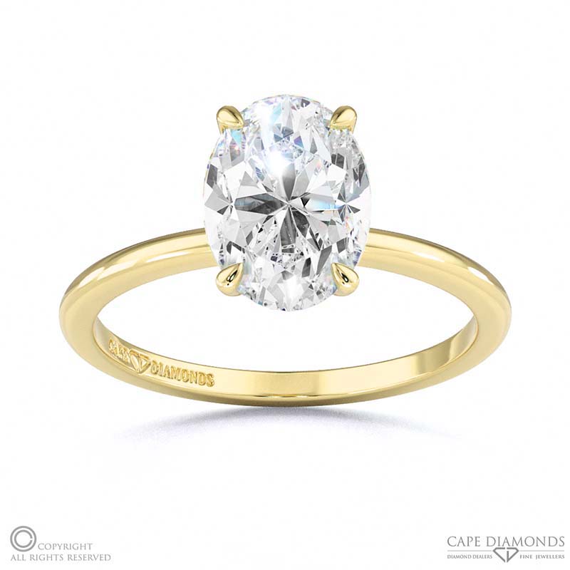 Hidden Halo Oval Lab Grown Diamond Engagement Ring On Half-Rounded Yellow Gold Band