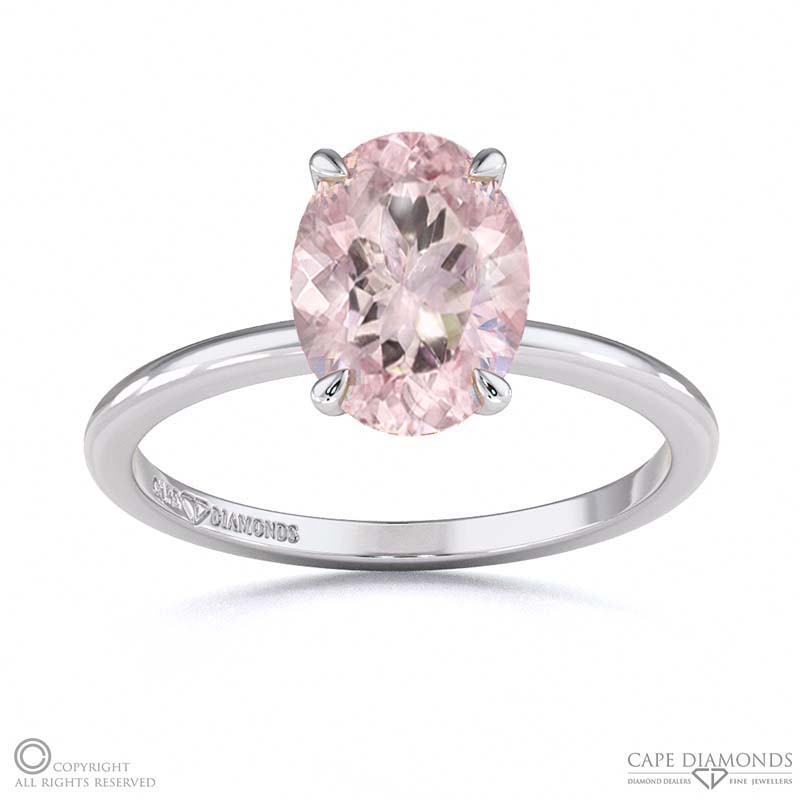 Morganite Hidden Halo Oval Cut Solitaire Engagement Ring White Gold