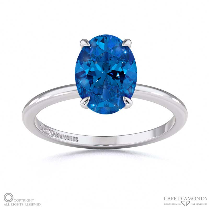 Sapphire Hidden Halo Oval Cut Solitaire Engagement Ring White Gold