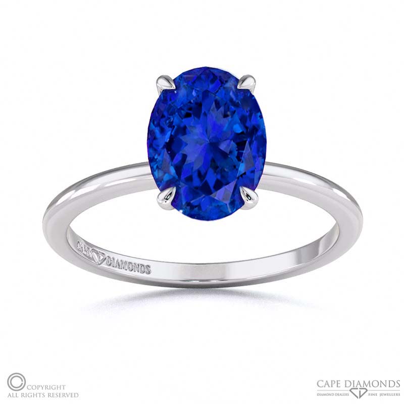 Tanzanite Hidden Halo Oval Cut Solitaire Engagement Ring White Gold