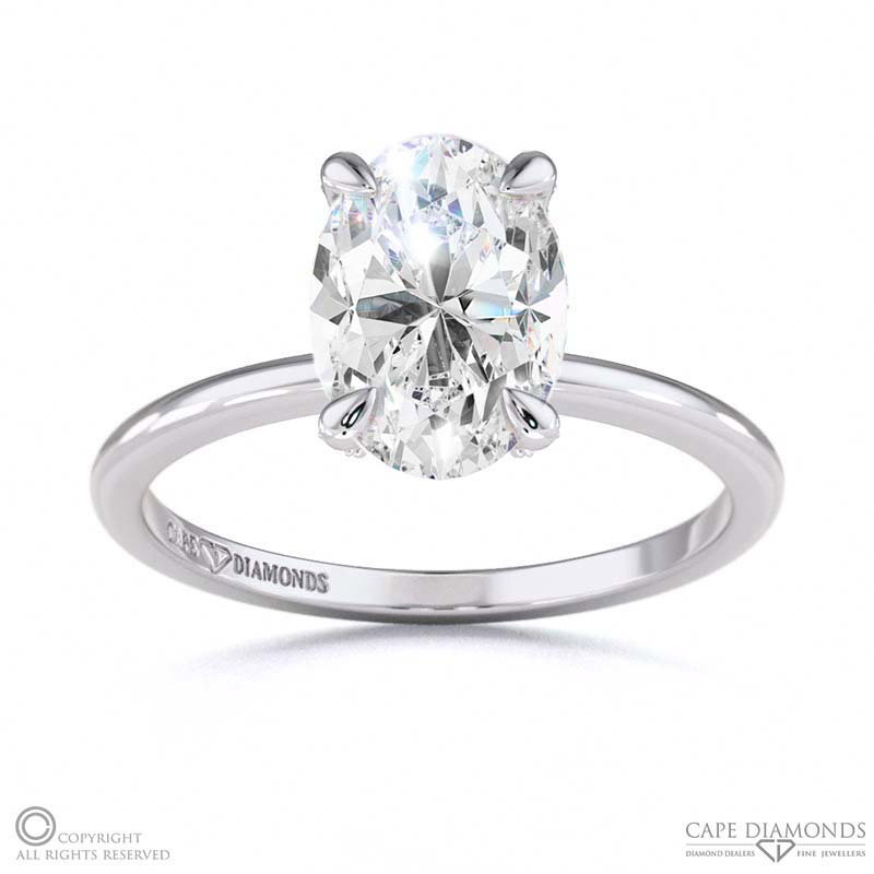 Oval Lab Grown Diamond Four Claw Hidden Halo Pavé Engagement Ring White Gold