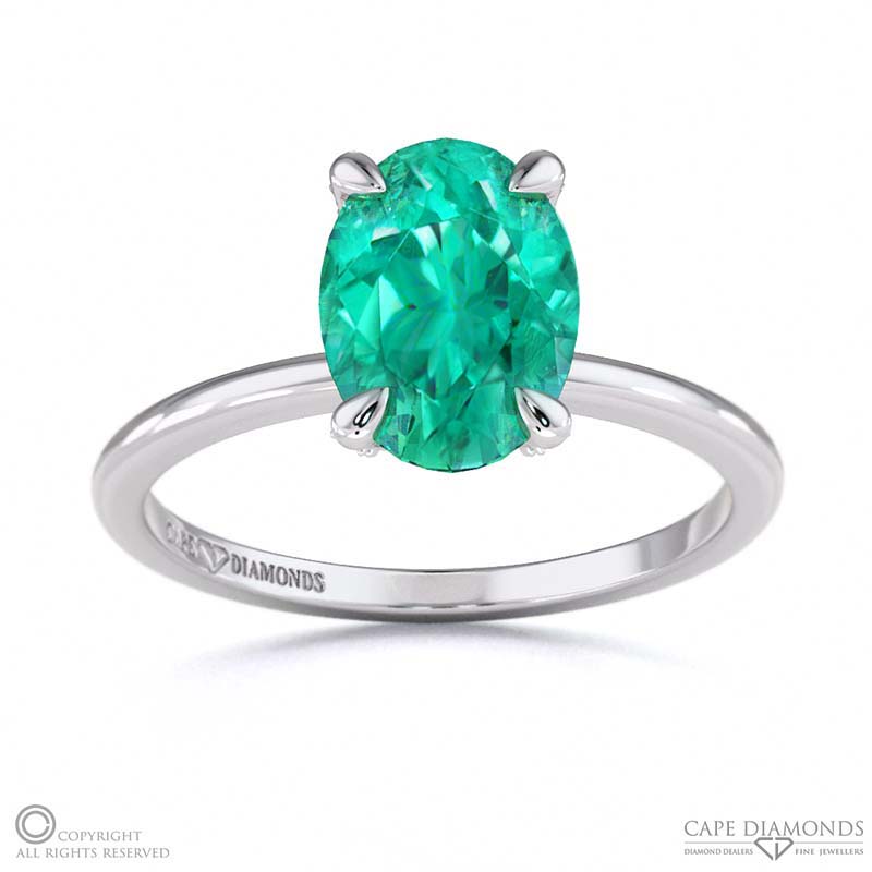 Tourmaline Hidden Halo Oval Claw Set Diamonds Solitaire Engagement Ring White Gold