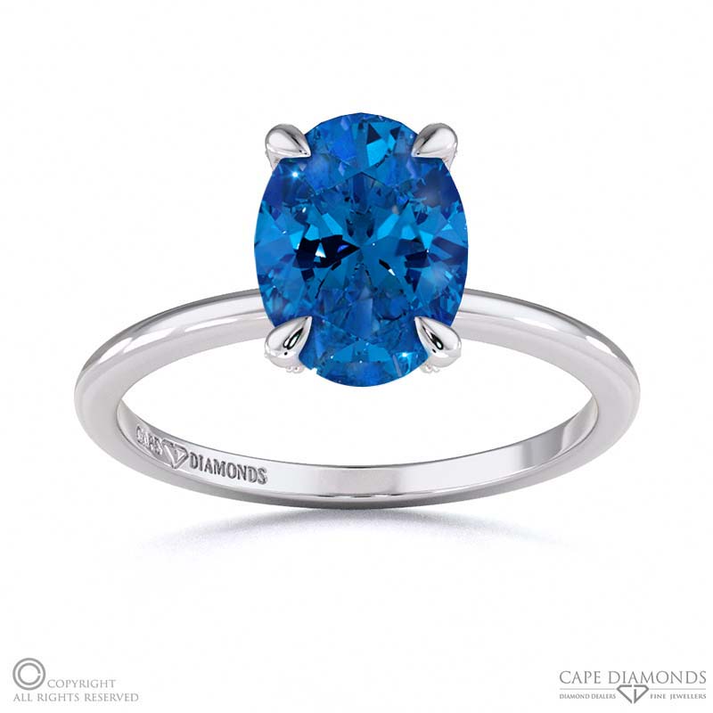 Sapphire Hidden Halo Oval Claw Set Diamonds Solitaire Engagement Ring White Gold