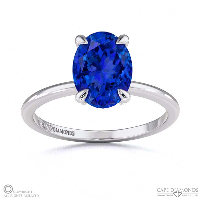 Tanzanite Hidden Halo Oval Claw Set Diamonds Solitaire Engagement Ring White Gold