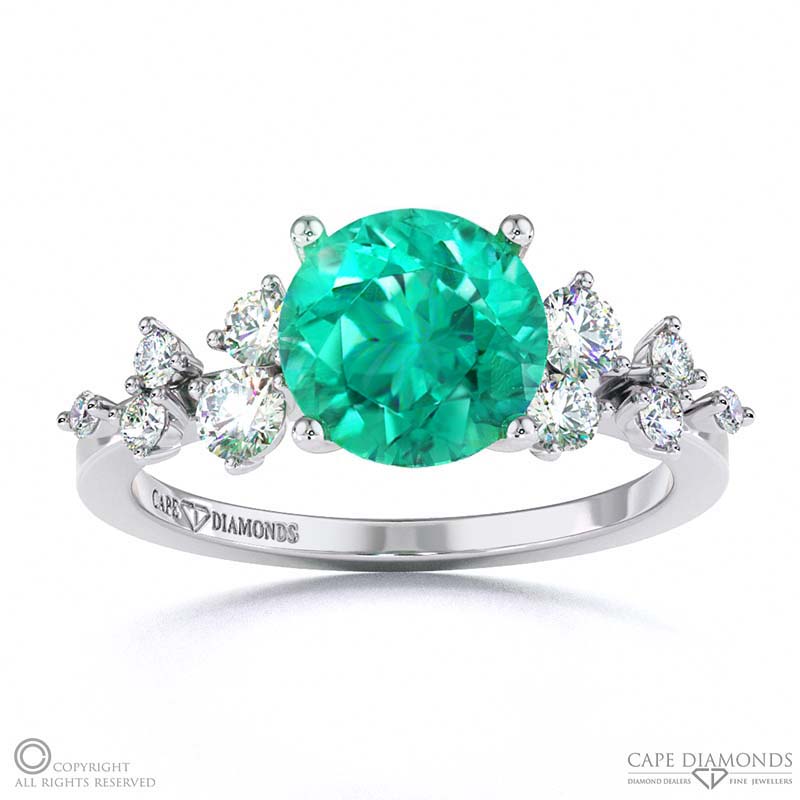 Tourmaline Fairy Side Stone Engagement Ring White Gold
