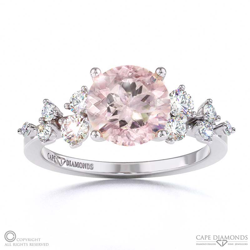 Morganite Fairy Side Stone Engagement Ring White Gold