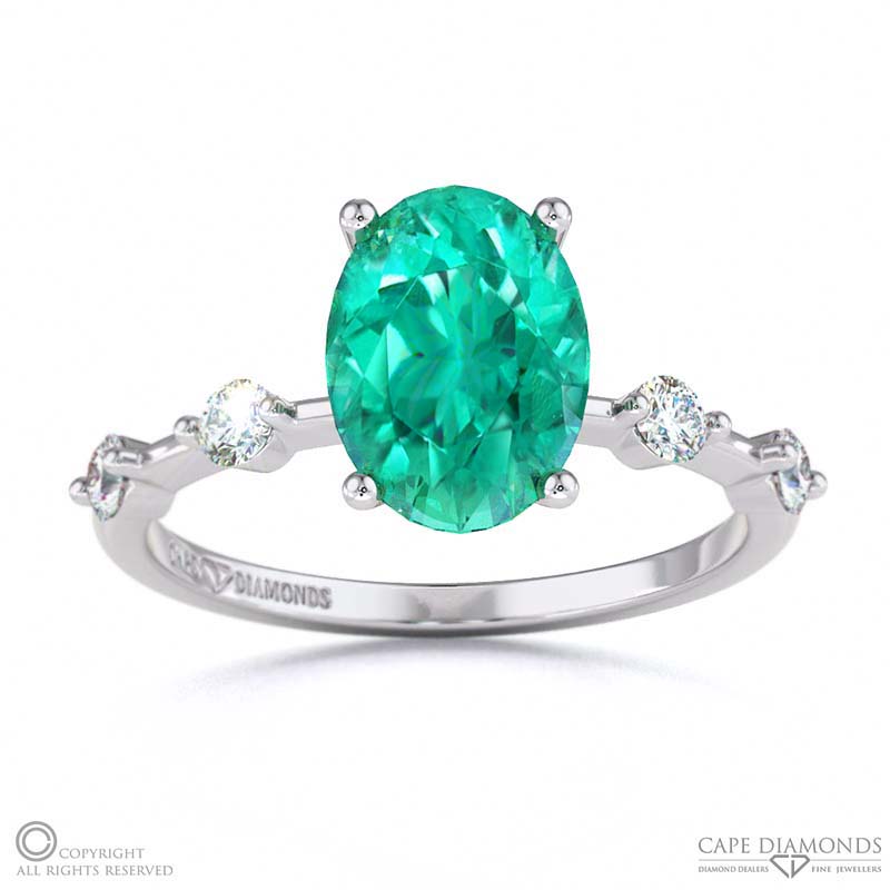 Emerald Bubble Drop Hidden Halo Oval Cut Engagement Ring White Gold