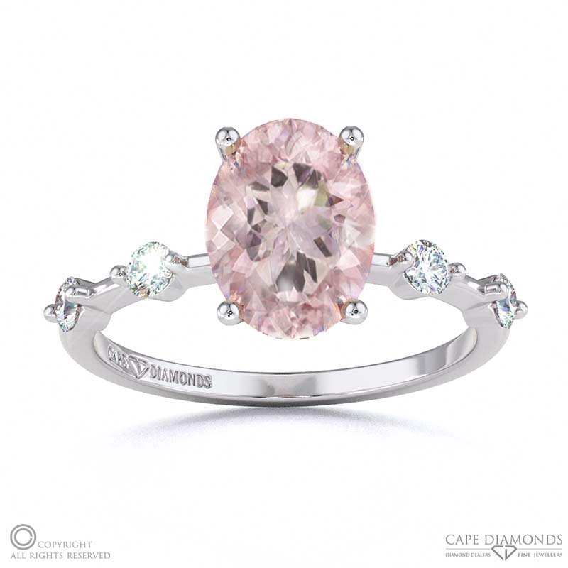 Morganite Bubble Drop Hidden Halo Oval Cut Engagement Ring White Gold
