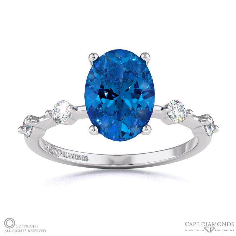 Sapphire Bubble Drop Hidden Halo Oval Cut Engagement Ring White Gold