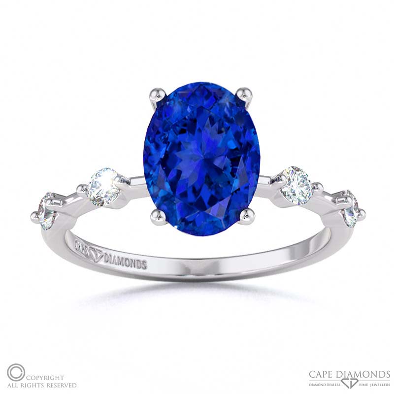 Tanzanite Bubble Drop Hidden Halo Oval Cut Engagement Ring White Gold