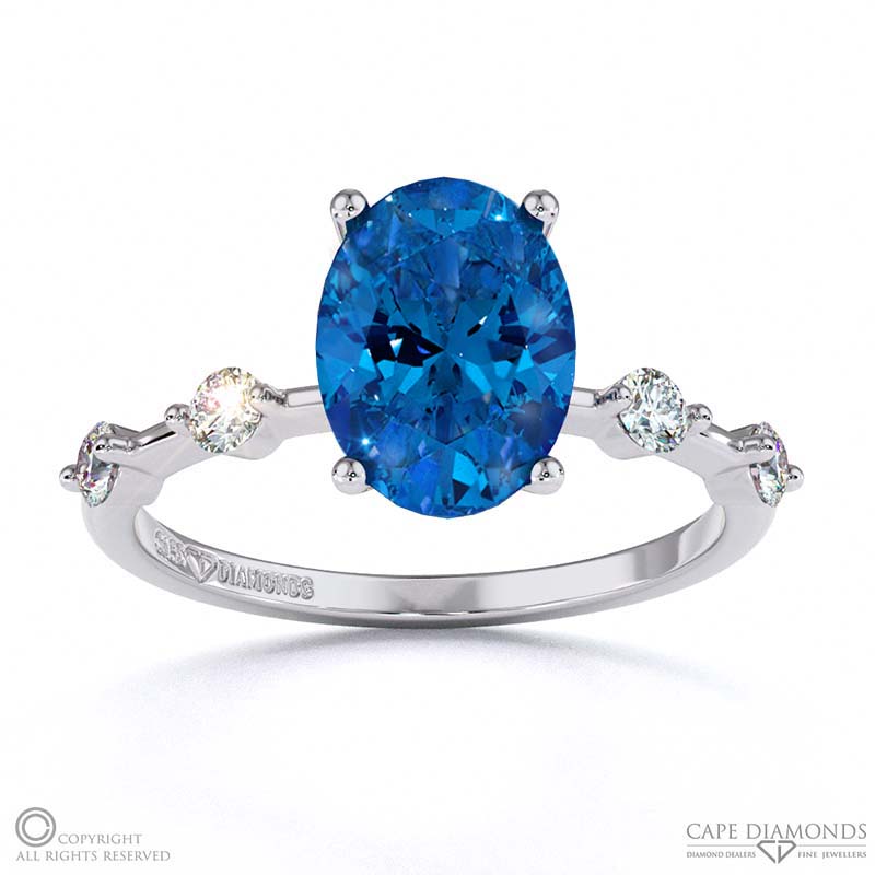 Sapphire Bubble Drop Oval Cut Engagement Ring White Gold