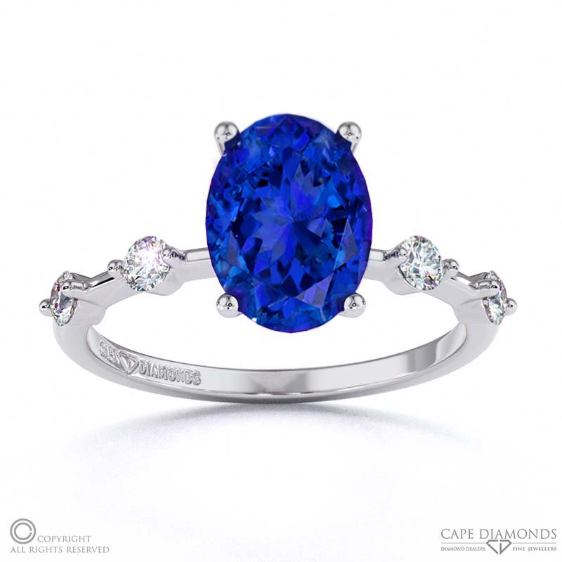 Tanzanite Bubble Drop Oval Cut Engagement Ring White Gold