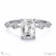 four prong emerald lab grown diamond halo engagement ring white gold with side diamond drops with 9k white gold metal and emerald shape diamond