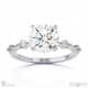 four prong brilliant round natural diamond hidden halo engagement ring white gold with side natural diamond drops with 9k white gold metal and round shape diamond