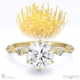 pincushion round lab grown diamond engagement ring yellow gold with side diamond drops with 18k yellow gold metal and round shape diamond