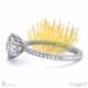 low-set pincushion lab grown diamond on thin squared band with pavé side diamonds with platinum metal and round shape diamond