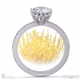 low-set pincushion lab grown diamond on thin squared band with pavé side diamonds with platinum metal and round shape diamond