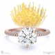 low-set pincushion lab grown diamond on thin squared band with pavé side diamonds with 9k rose gold metal and round shape diamond