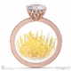 low-set pincushion lab grown diamond on thin squared band with pavé side diamonds with 9k rose gold metal and round shape diamond