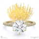 low-set pincushion lab grown diamond on thin squared band with pavé side diamonds with 18k yellow gold metal and round shape diamond
