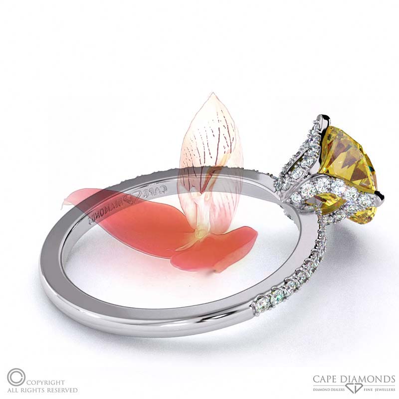 Disa Orchid Yellow Natural Diamond Low-Set Pavé Side Diamonds Engagement Ring White Gold