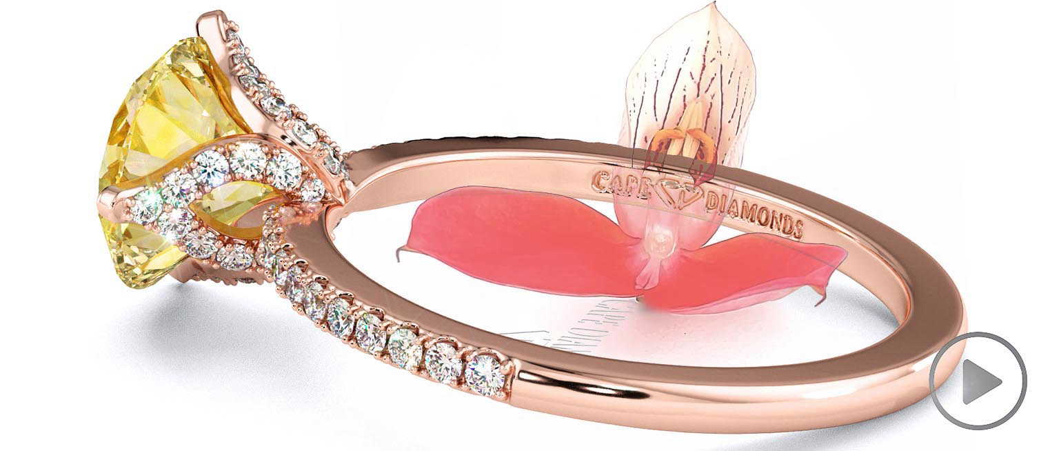 Disa Orchid Yellow Natural Diamond Low-Set Pavé Side Diamonds Engagement Ring Rose Gold top video